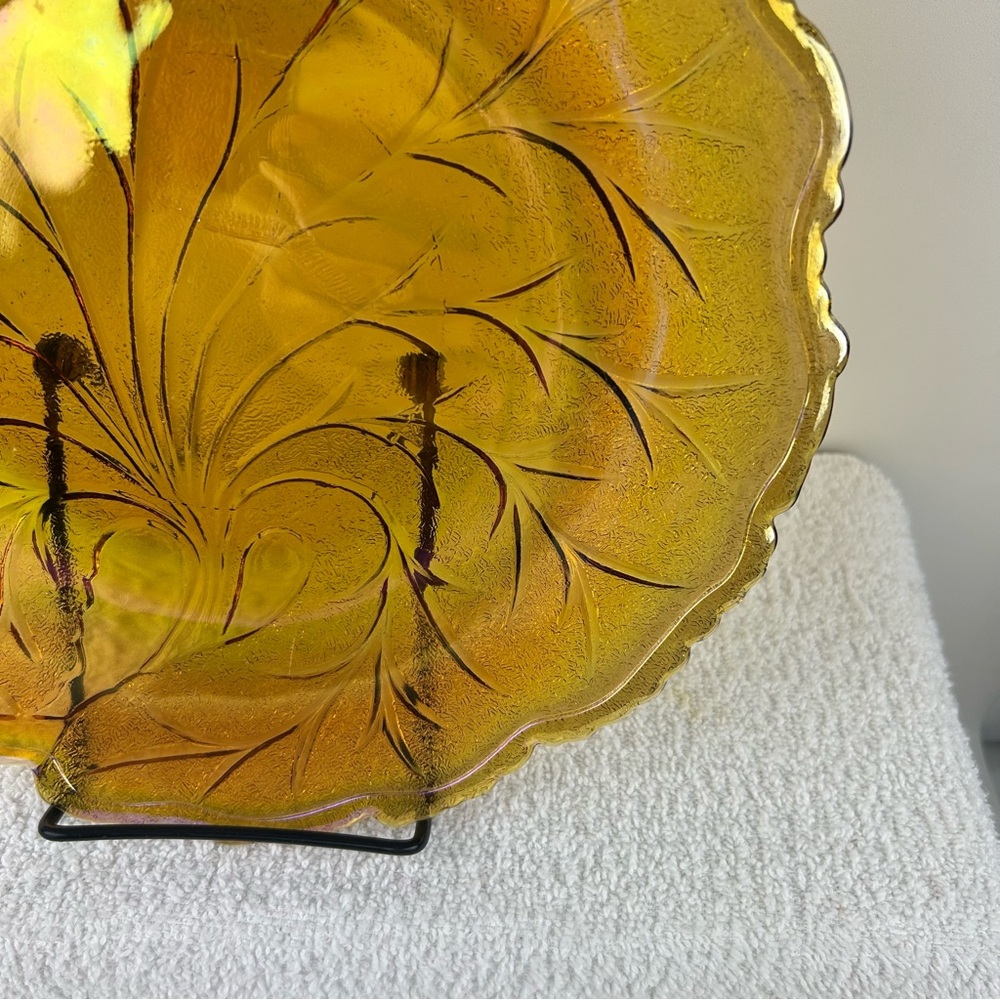 VTG Carnival Indiana Glass Tree Of Life Iridescent 10” Scallop Serving Plate - Picture 5 of 10